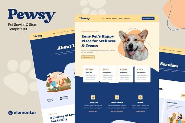 Pewsy Pet Service & Store Elementor Template Kit