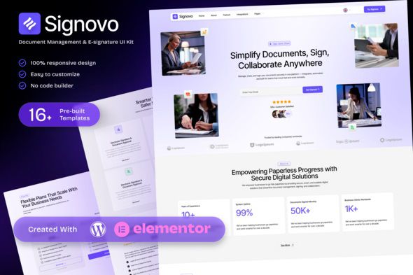 Signovo E-signature & Document Management SaaS Elementor Template Kit
