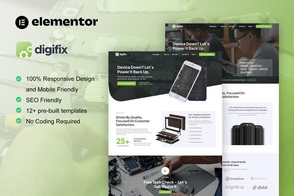 DigiFix Mobile Phone Repair Elementor Pro Template Kit