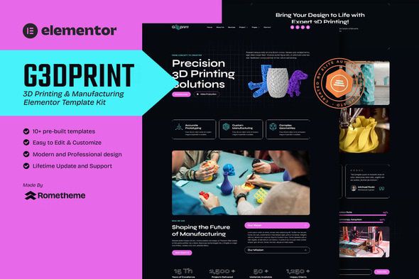 G3DPrint 3D Printing & Manufacturing Elementor Template Kit