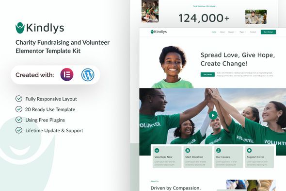Kindlys – Charity Fundraising Elementor Template Kit 1 Kindlys Charity Fundraising Elementor Template Kit