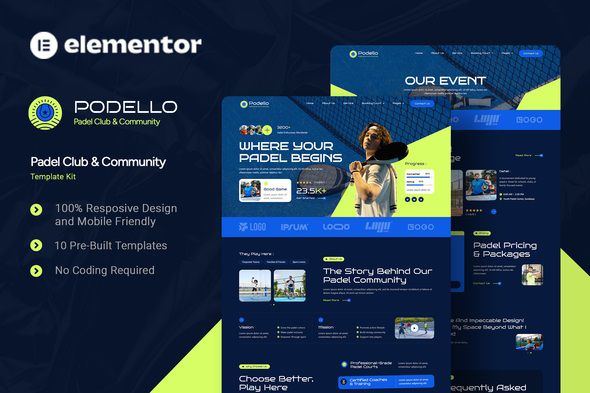 Podello Padel Club & Community Elementor Template Kit