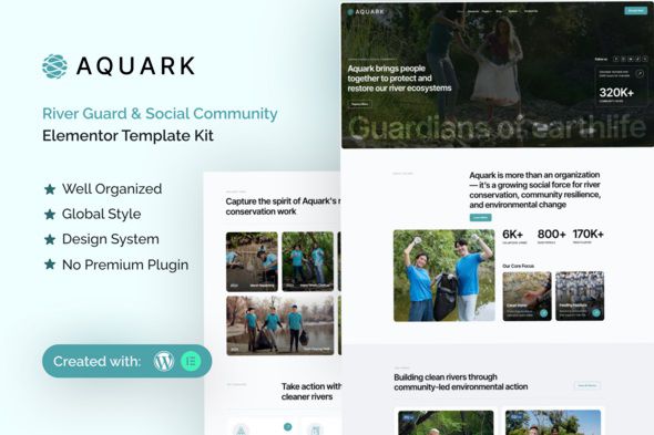Aquark – River Guard & Social Community Elementor Template Kit