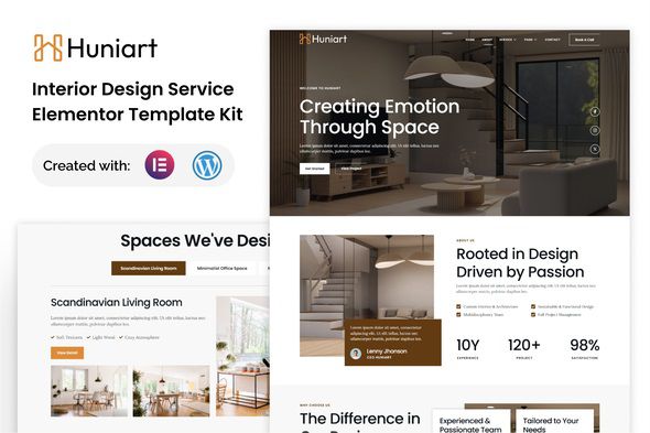 Huniart – Interior Design Service Elementor Template Kit