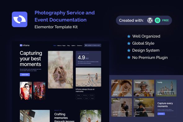 Inframe – Photography Service & Event Elementor Template Kit