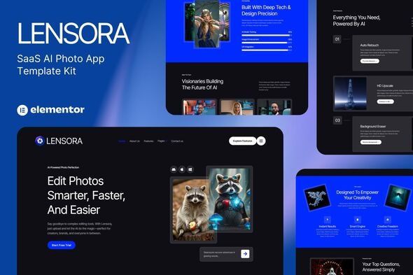 Lensora – SaaS AI Photo App Website Elementor Template Kit