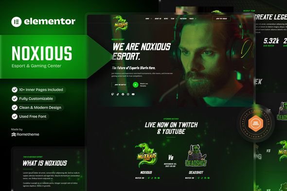 Noxious – Esport & Gaming Elementor Template kit