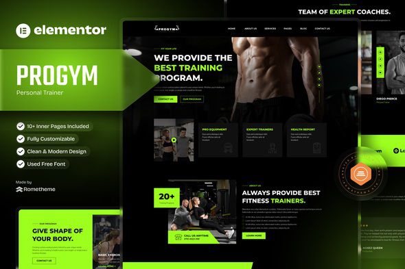 Progym – Personal Trainers & Fitness Elementor Template Kit