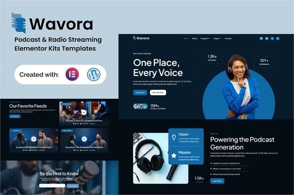Wavora – Podcast & Radio Streaming Elementor Template Kit